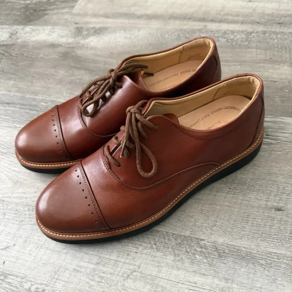 Samuel Hubbard Oxfords Mens 8 Market Cap Semi Brogue Whiskey Tan Cap Toe NEW
